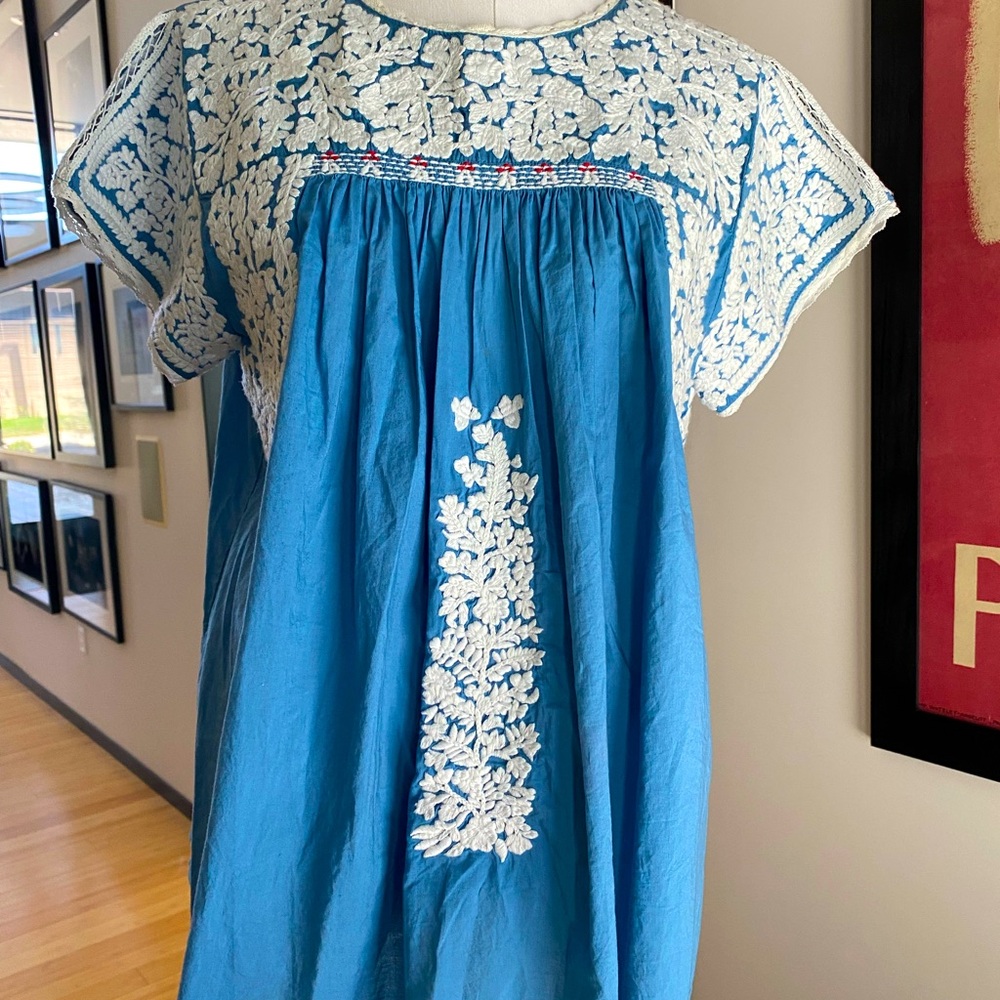 Francis Valentine Blue Top with White Embroidery size M